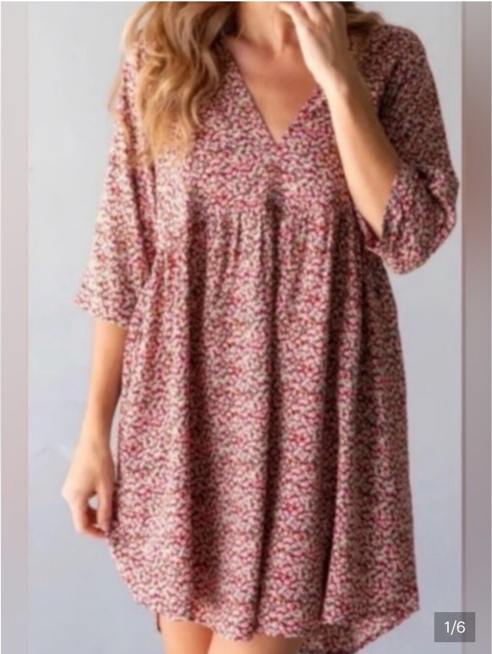 Natural Life Women's Stella Mini Oversized Floral Red Babydoll Dress Pocket L/XL - Picture 2 of 9